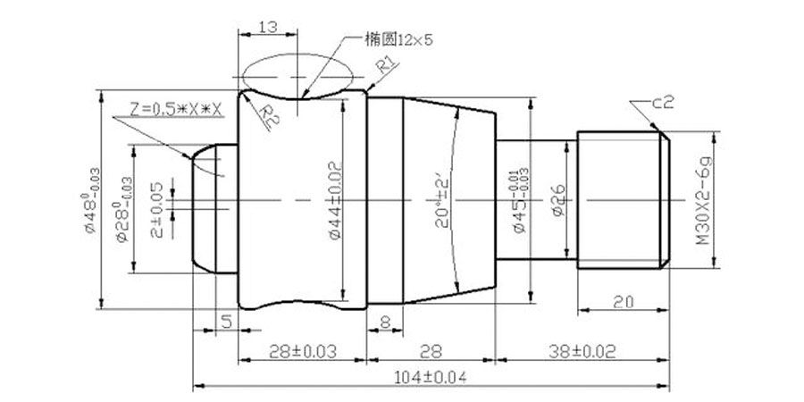 CNC machining drawing for shaft